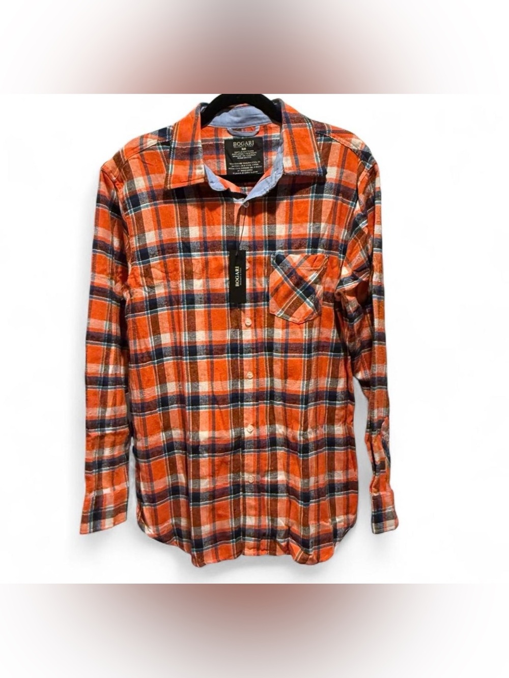 Men's Orange/Blue/White Plaid Button-Down Shirt by Bogari